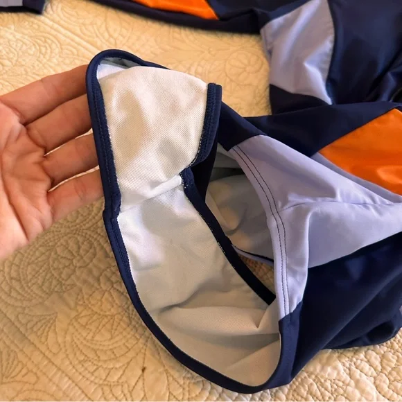 Navy Blue Orange One Piece Long Sleeve Swimsuit Small Modest Zip-up Surf Maui - Picture 10 of 12